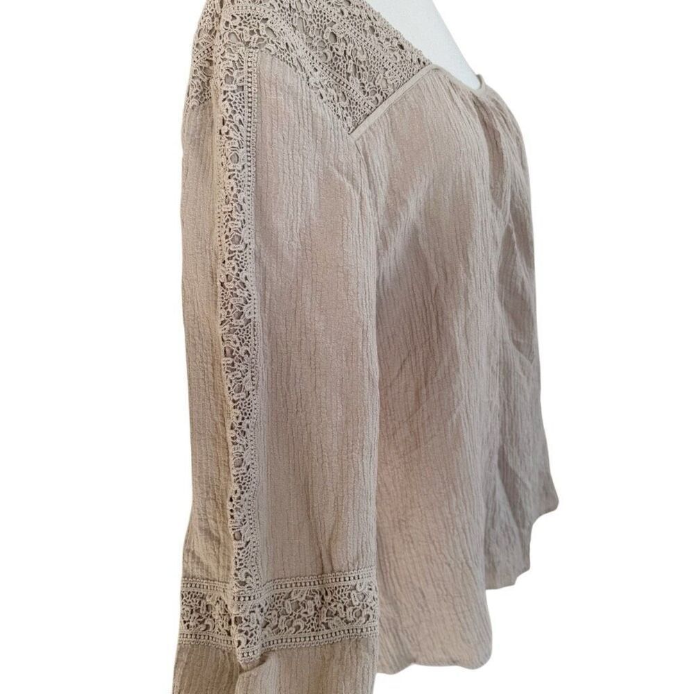 Soft Surroundings Asilah Taupe Square Neck Lace Pullover Peasant Blouse Top XL - Picture 4 of 8